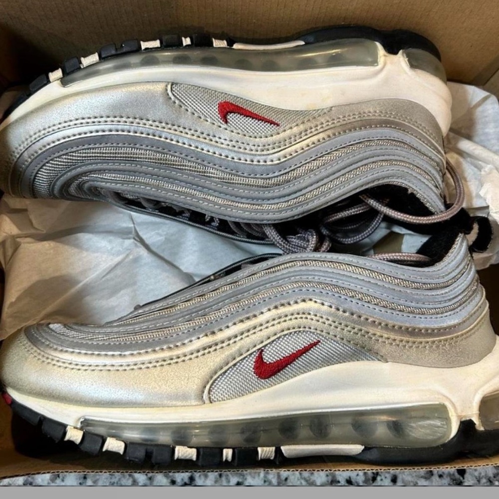 Nike Metallic Silver and Red Air Max Sneakers